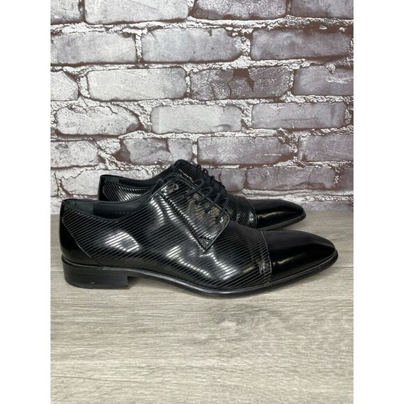 F. Crunell Vero Cuoio Black Leather Cap Toe Designer Dress Shoes Men 42EU/9M US main image 5